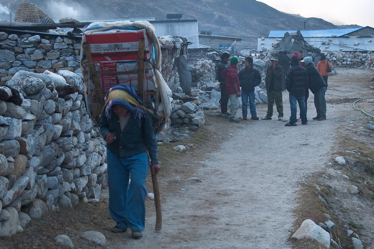 People on the street in a Khumbu village