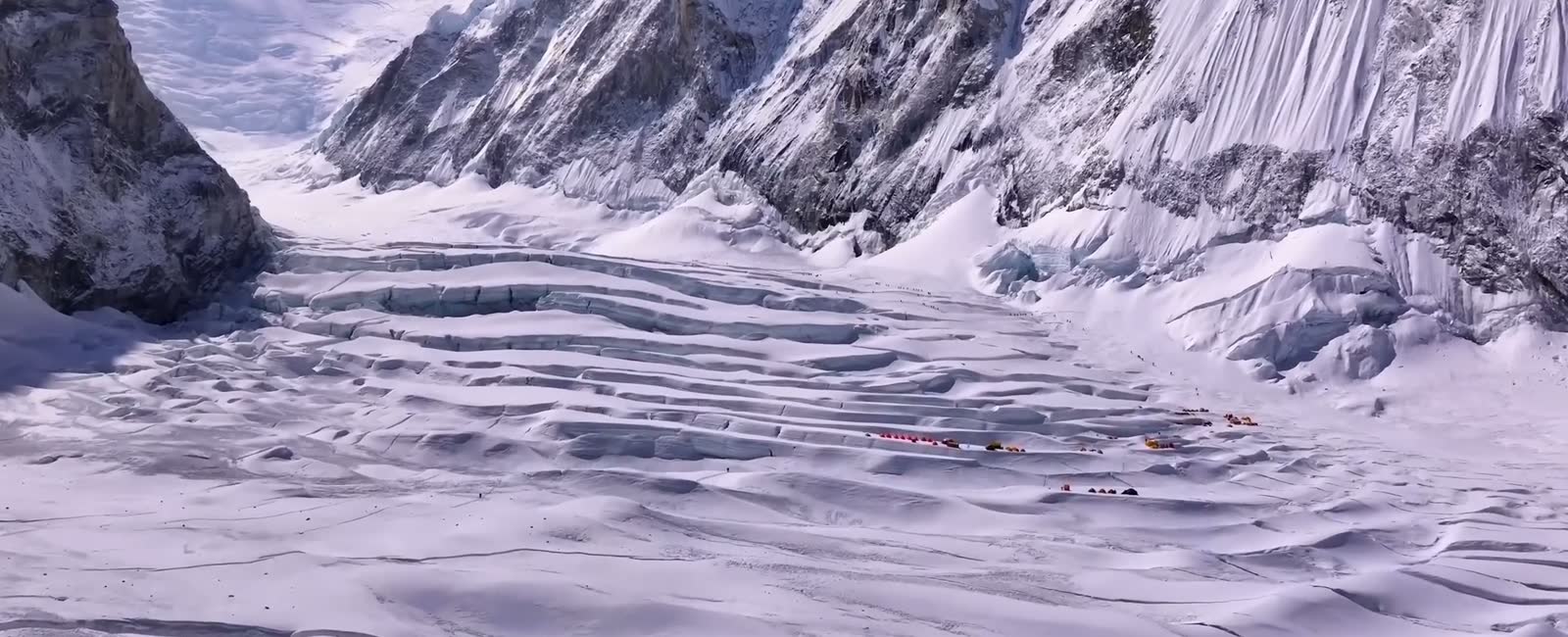 Tents on the glacier in the Western Cwm