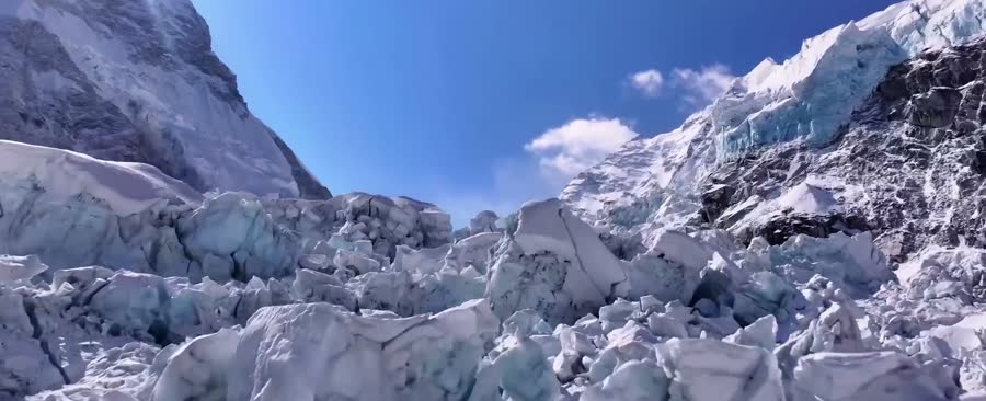 Ice towers under a deep blue sky