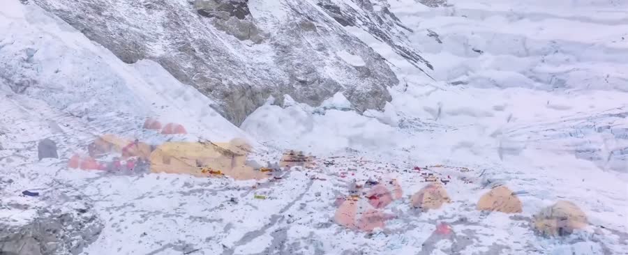 Tents of a high camp on the ice