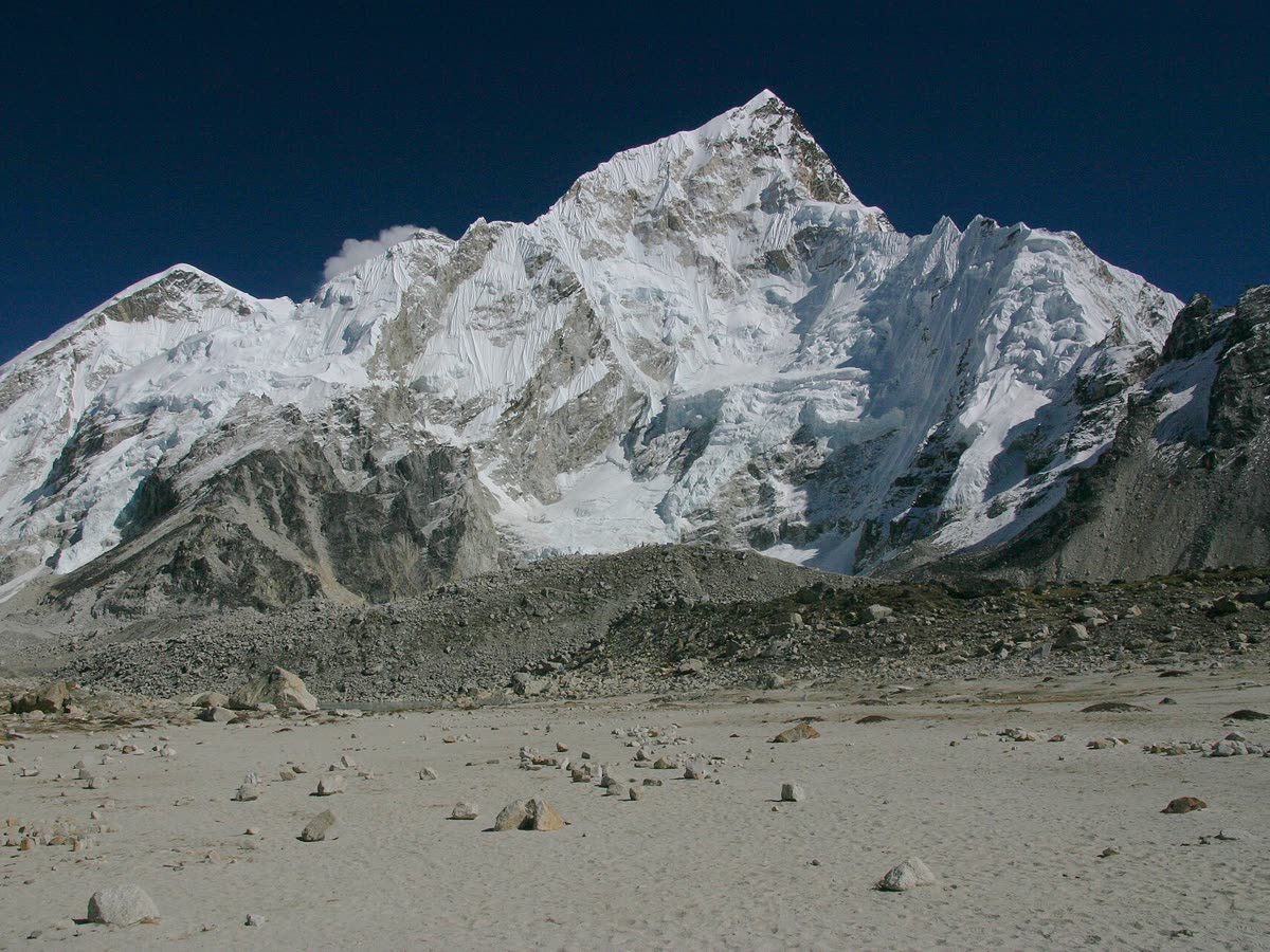 The frozen lakebed at Gorak Shep beneath Nuptse